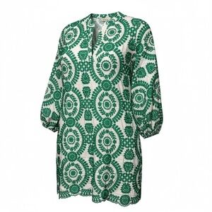 Sunday Up 100%‎ Cotton Patterned Eyelet Embroidered Mini Dress Long Sleeves
